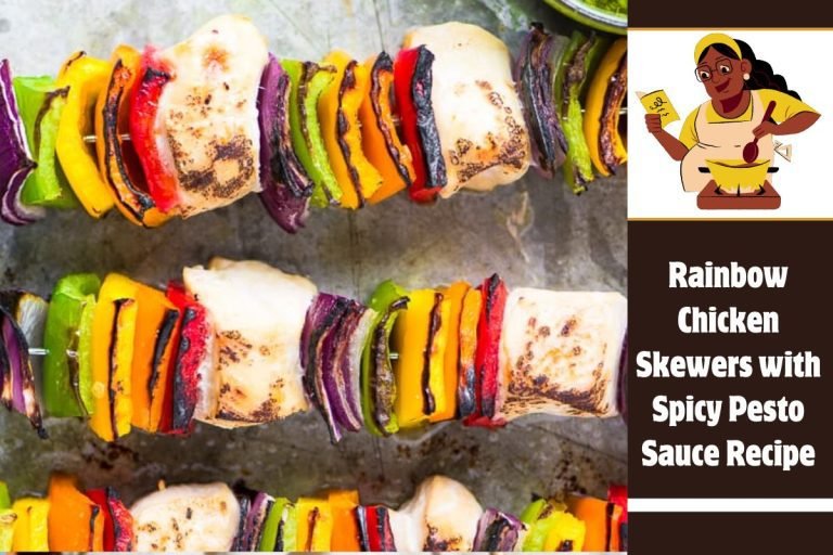 Rainbow Chicken Skewers with Spicy Pesto Sauce Recipe