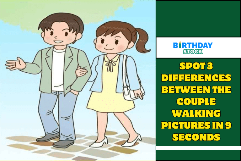 Spot 3 differences between the couple walking pictures in 9 seconds