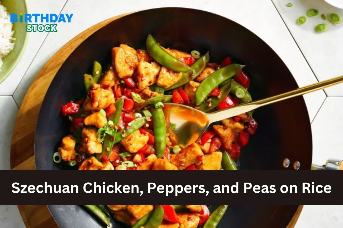 Szechuan Chicken, Peppers, and Peas on Rice