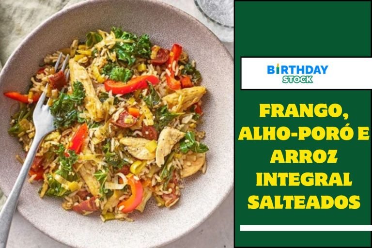 Frango, alho-poró e arroz integral salteados