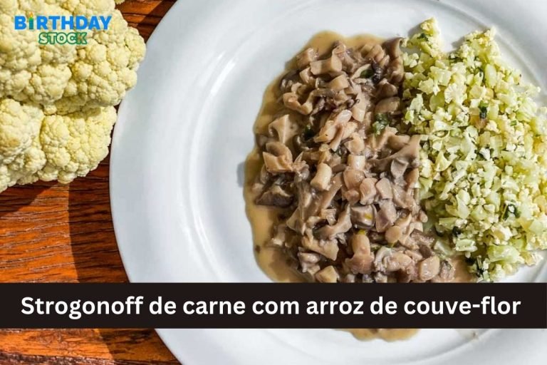 Strogonoff de carne com arroz de couve-flor